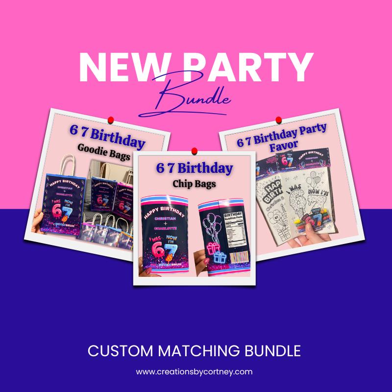 Ice Cream 6 7 Birthday Party Bundle • Custom Chip Bags, Goodie Bags, Coloring Favors