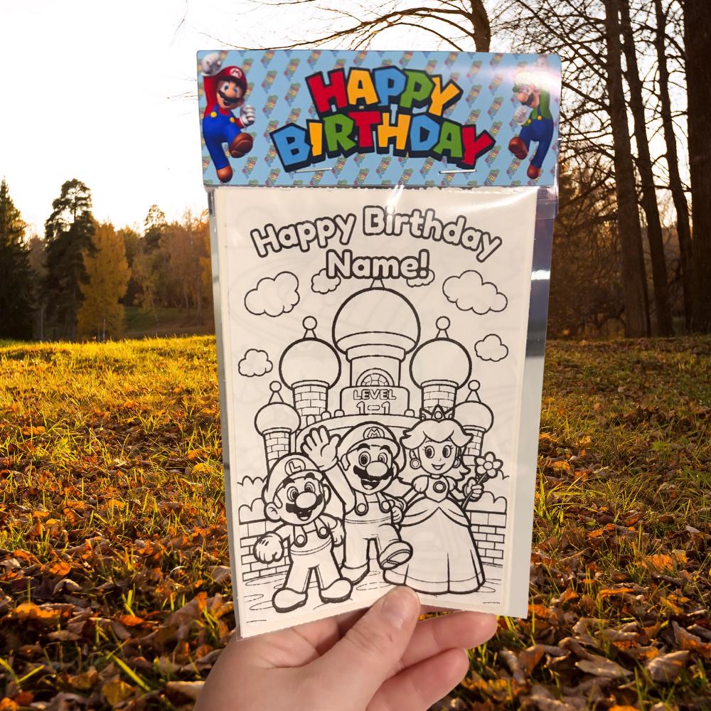 Personalized Mario Activity Pack • Birthday Favor with Crayons & Topper