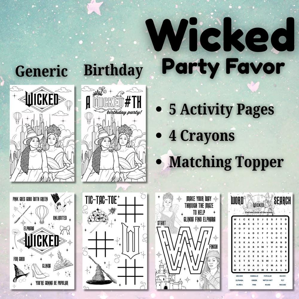 Personalized Wicked Coloring Party Favors | Pink Green Birthday Activity Sheets