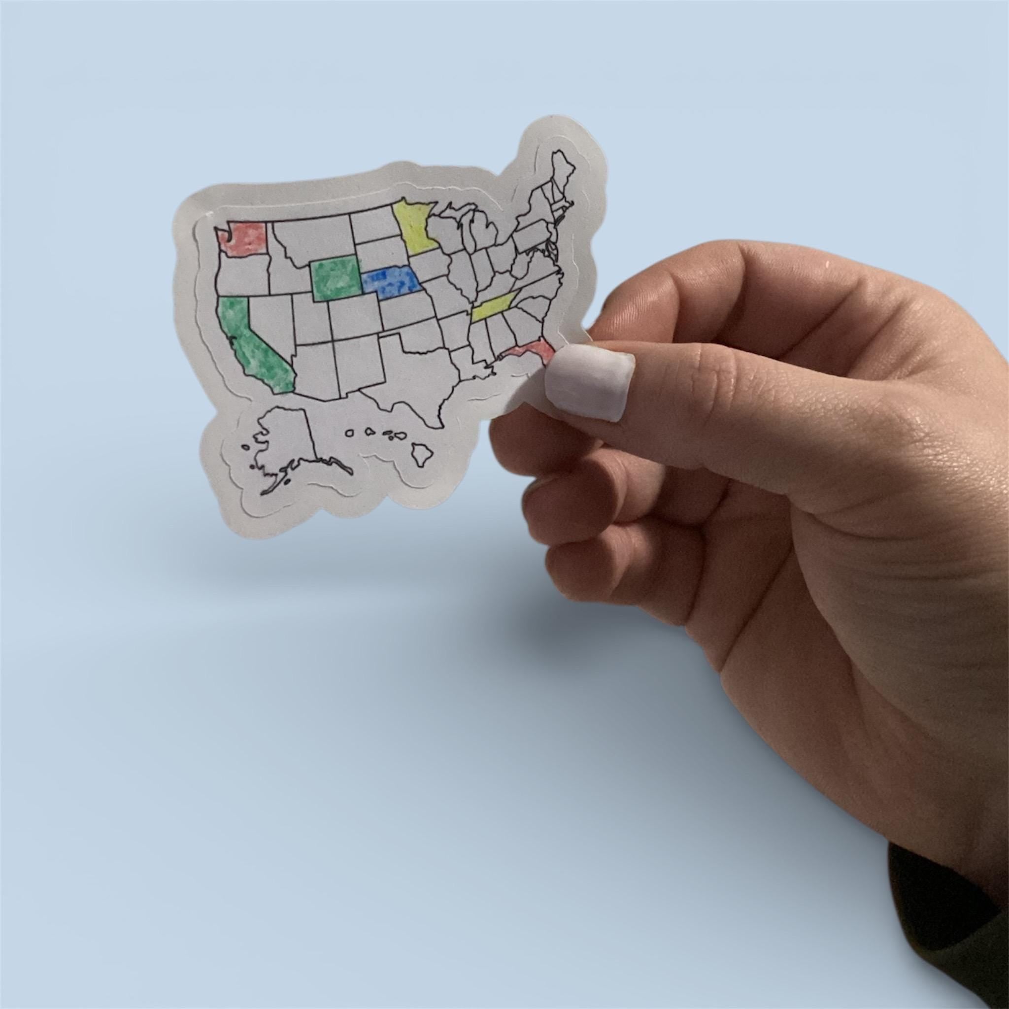 USA Travel Map Sticker | Color In, Waterproof Vinyl Decal