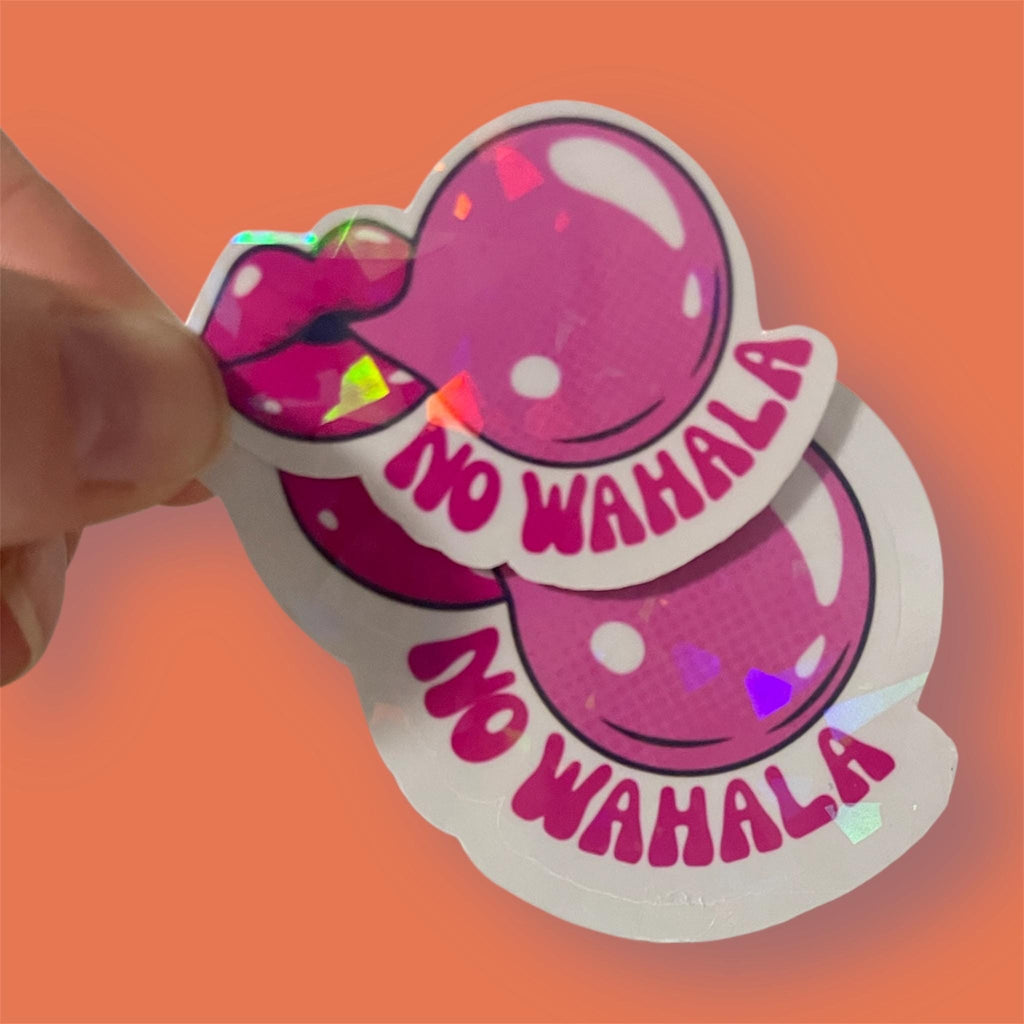 Afro Vibes No Wahala Sticker | Pink Bubble Gum Lips | Holographic Glossy Decal