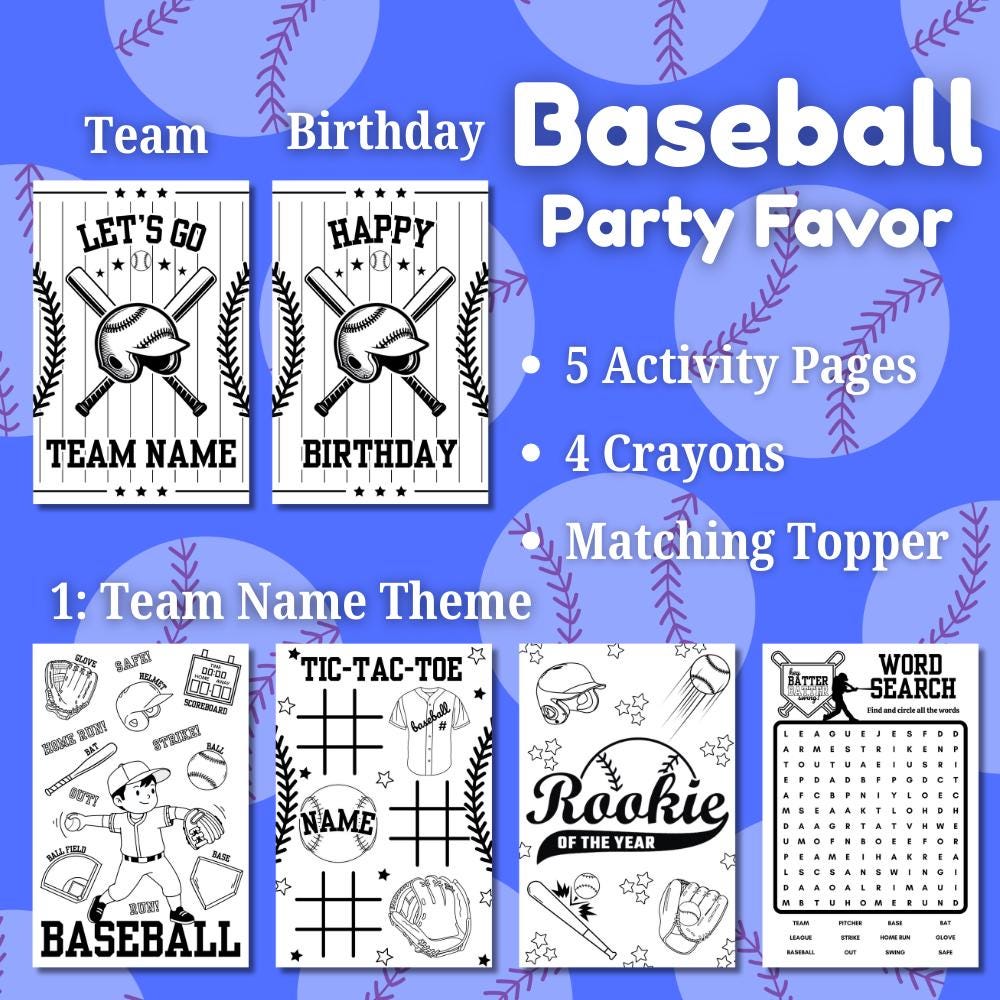 Baseball Party Favor Sticker Sheets • Custom Coloring Party Favor