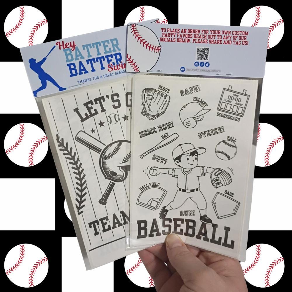 Baseball Party Favor Sticker Sheets • Custom Coloring Party Favor