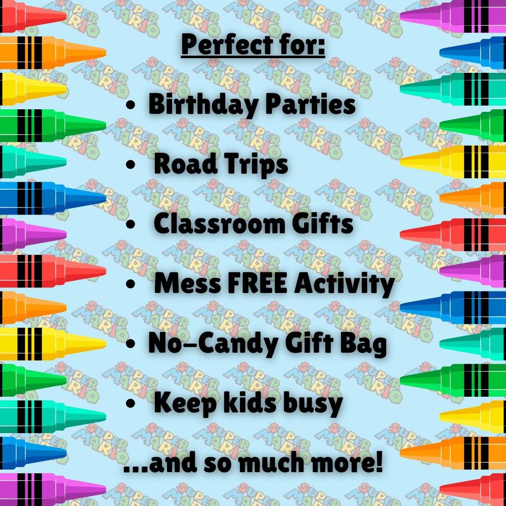 Personalized Mario Activity Pack • Birthday Favor with Crayons & Topper