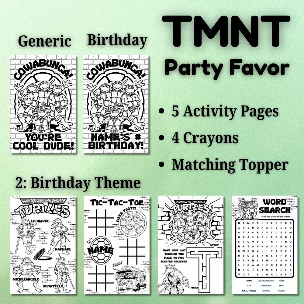 Personalized Ninja Turtle Coloring Party Favors | Birthday Activity Sheets