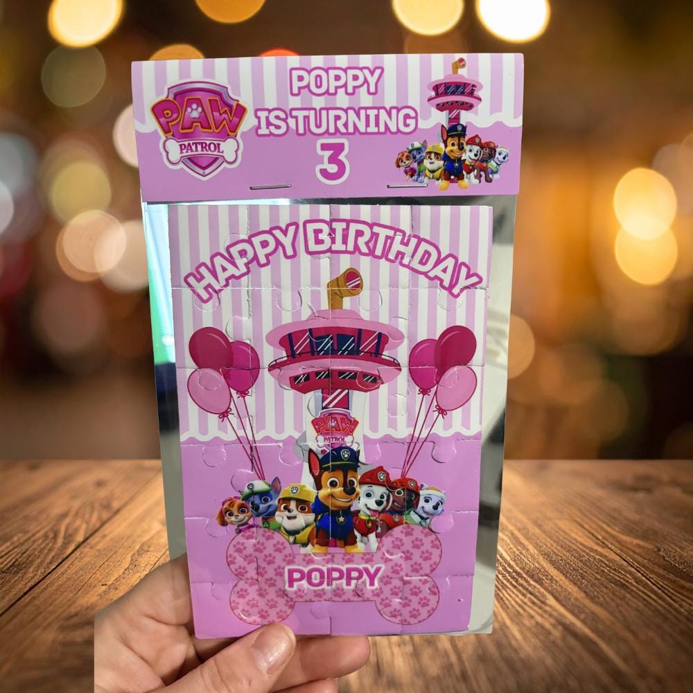 Personalized Paw Patrol Puzzle Party Favor • Custom Kids Party Favor • Foam Backing • Matching Topper Included