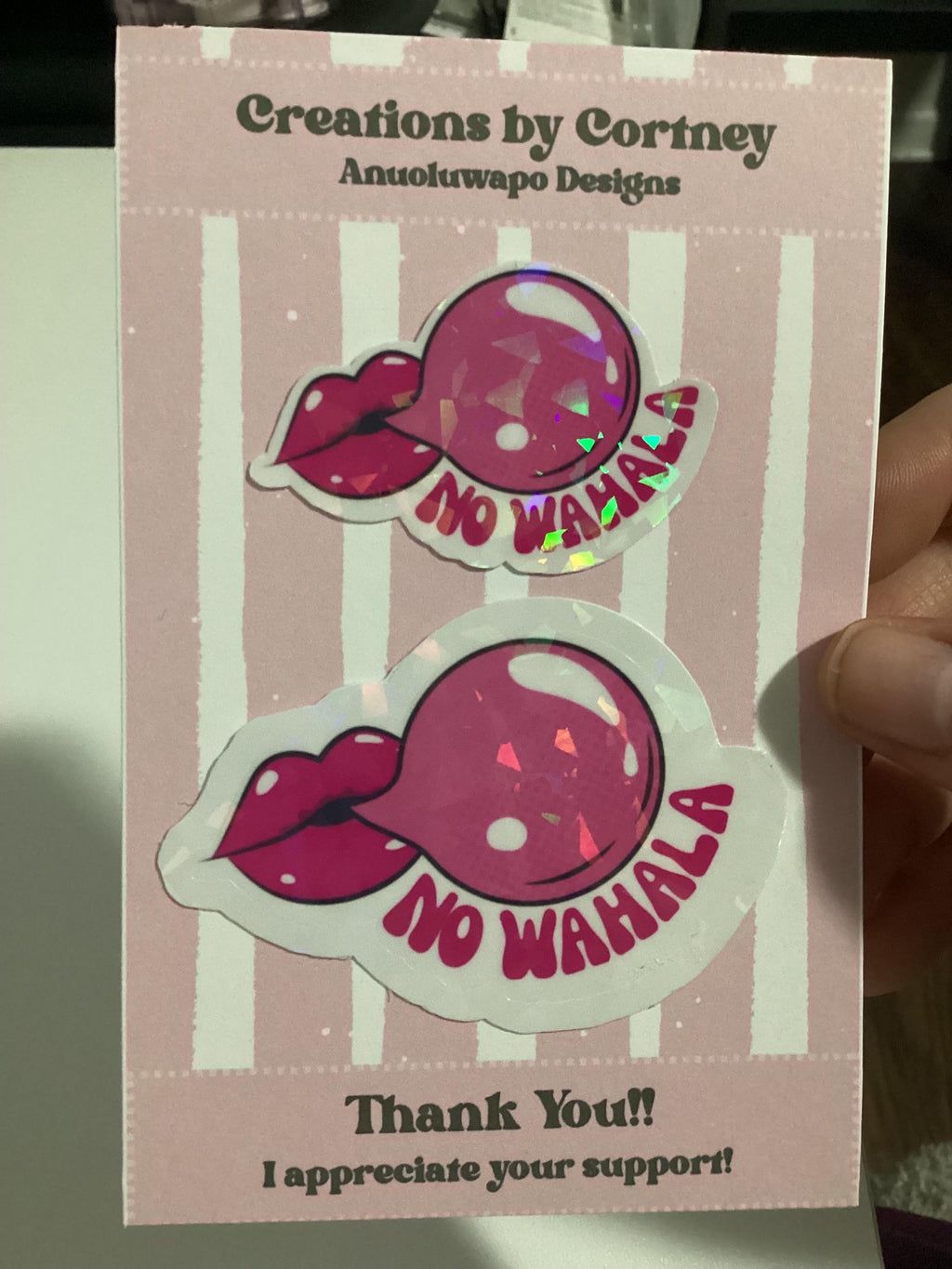 Afro Vibes No Wahala Sticker | Pink Bubble Gum Lips | Holographic Glossy Decal