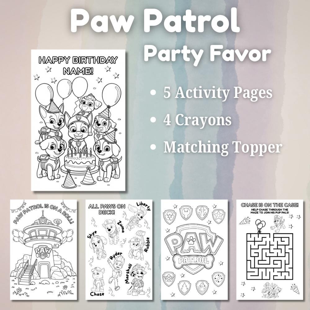 Personalized Paw Patrol Birthday Coloring Pack | Party Favor with Crayons