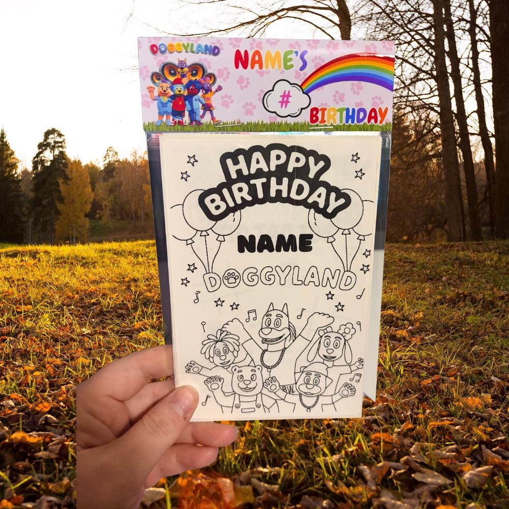 Personalized Doggyland Party Favor • Kids Coloring Birthday Activity • Custom Topper • Assembled & Ready to Hand Out