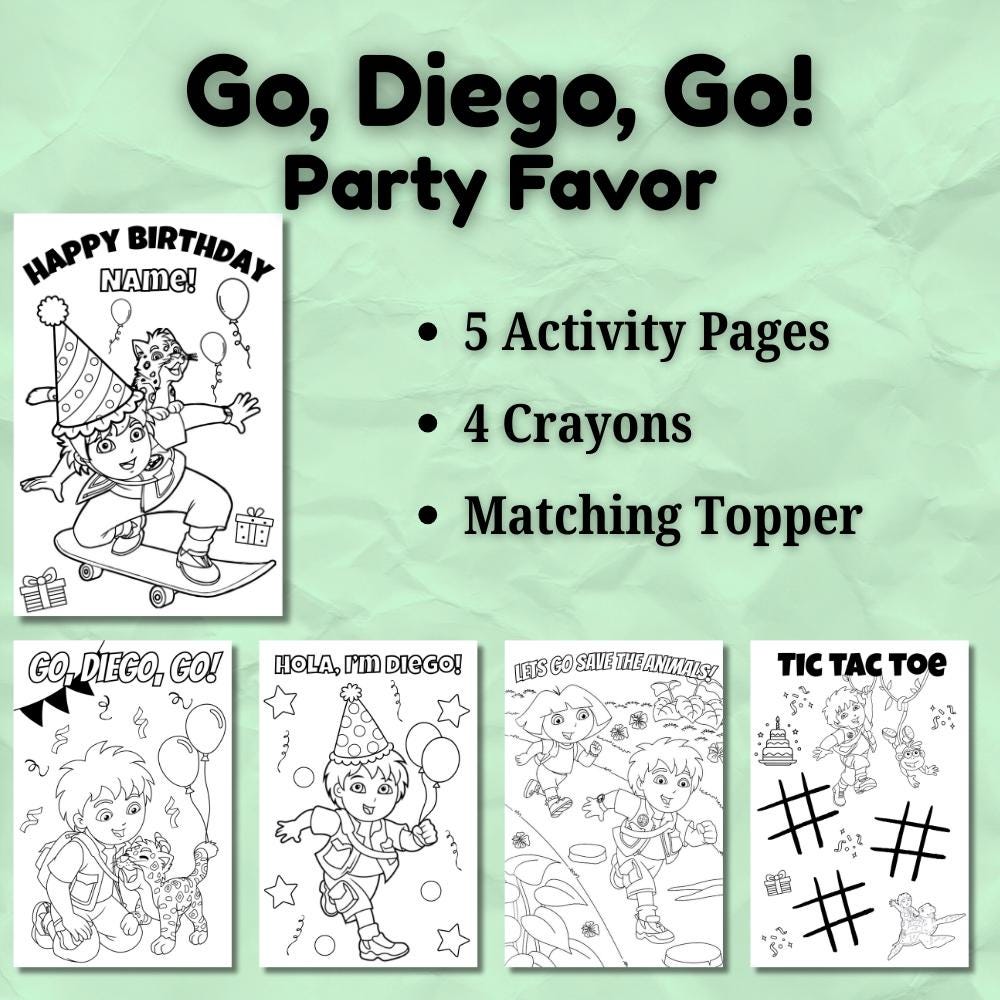 Personalized Go Diego Go Birthday Coloring Activity Pack | Kids Party Favor Topper