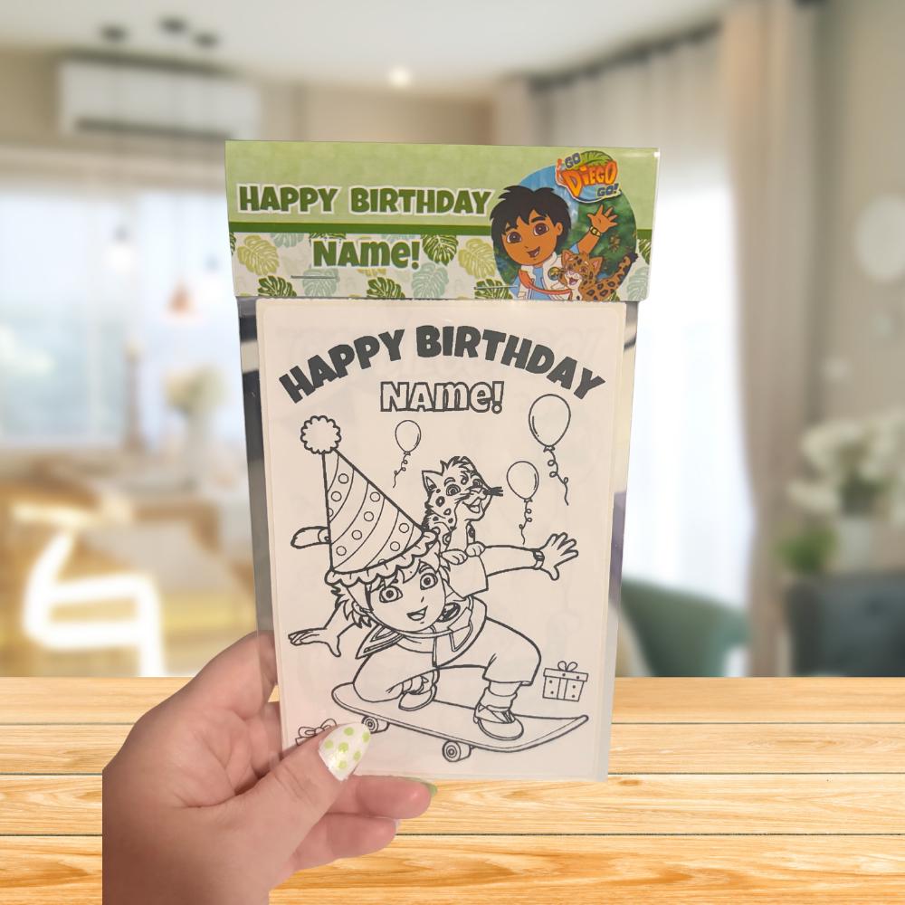 Personalized Go Diego Go Birthday Coloring Activity Pack | Kids Party Favor Topper