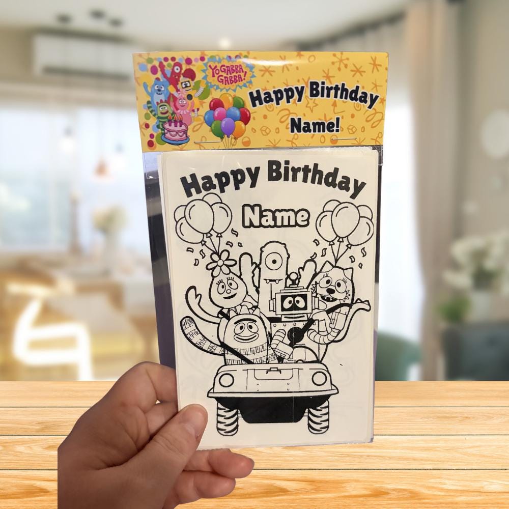 Personalized Yo Gabba Gabba Party Favor Pack • Kids Birthday Activity Set • Coloring Pages + Crayons + Personalized Topper