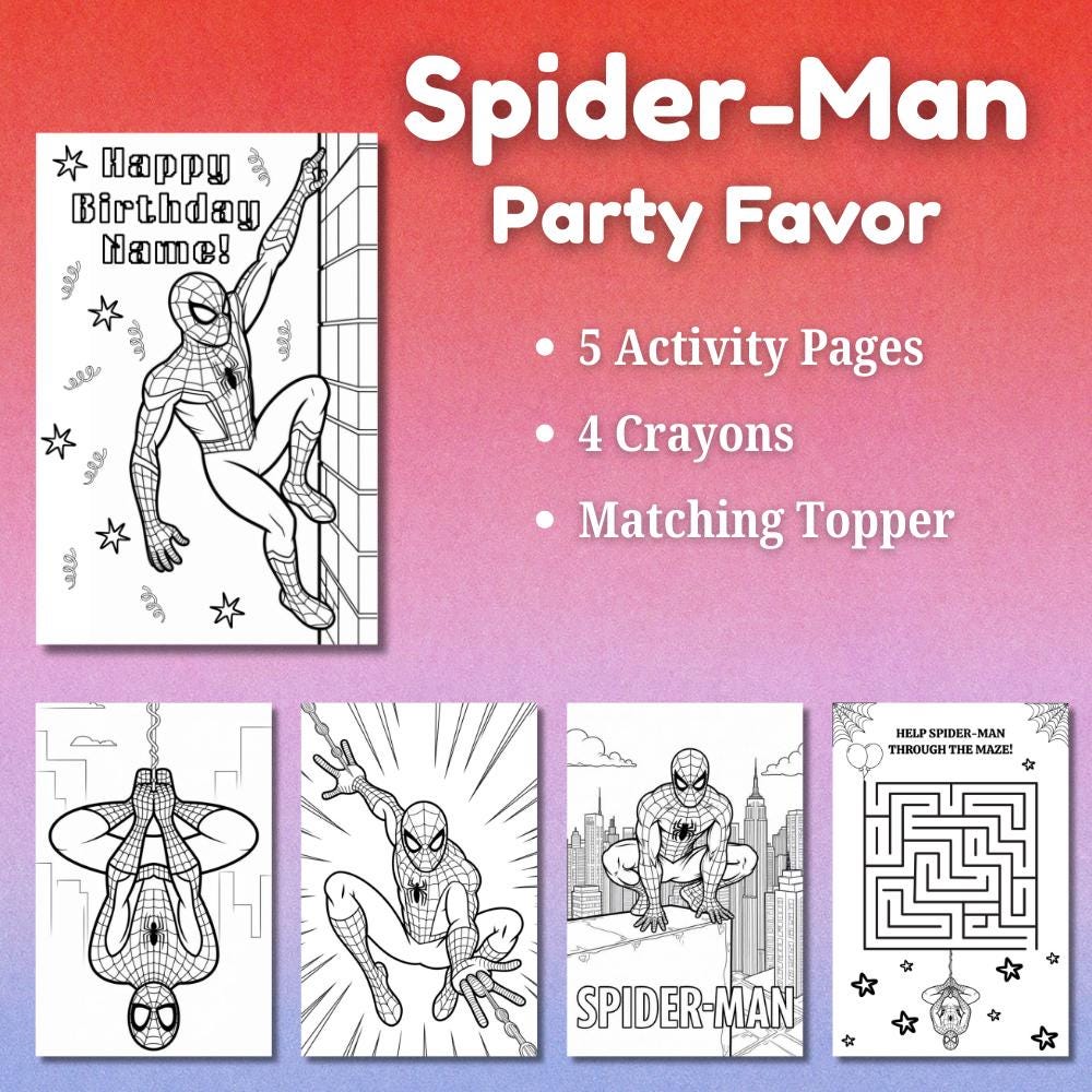 Spider Man Coloring Party Favor • Custom Coloring Party Favor