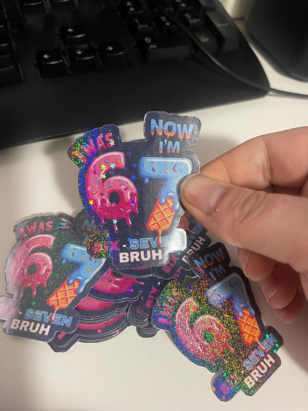 Funny 7th Birthday Holographic Sticker | Ice Cream Number Seven Bruh