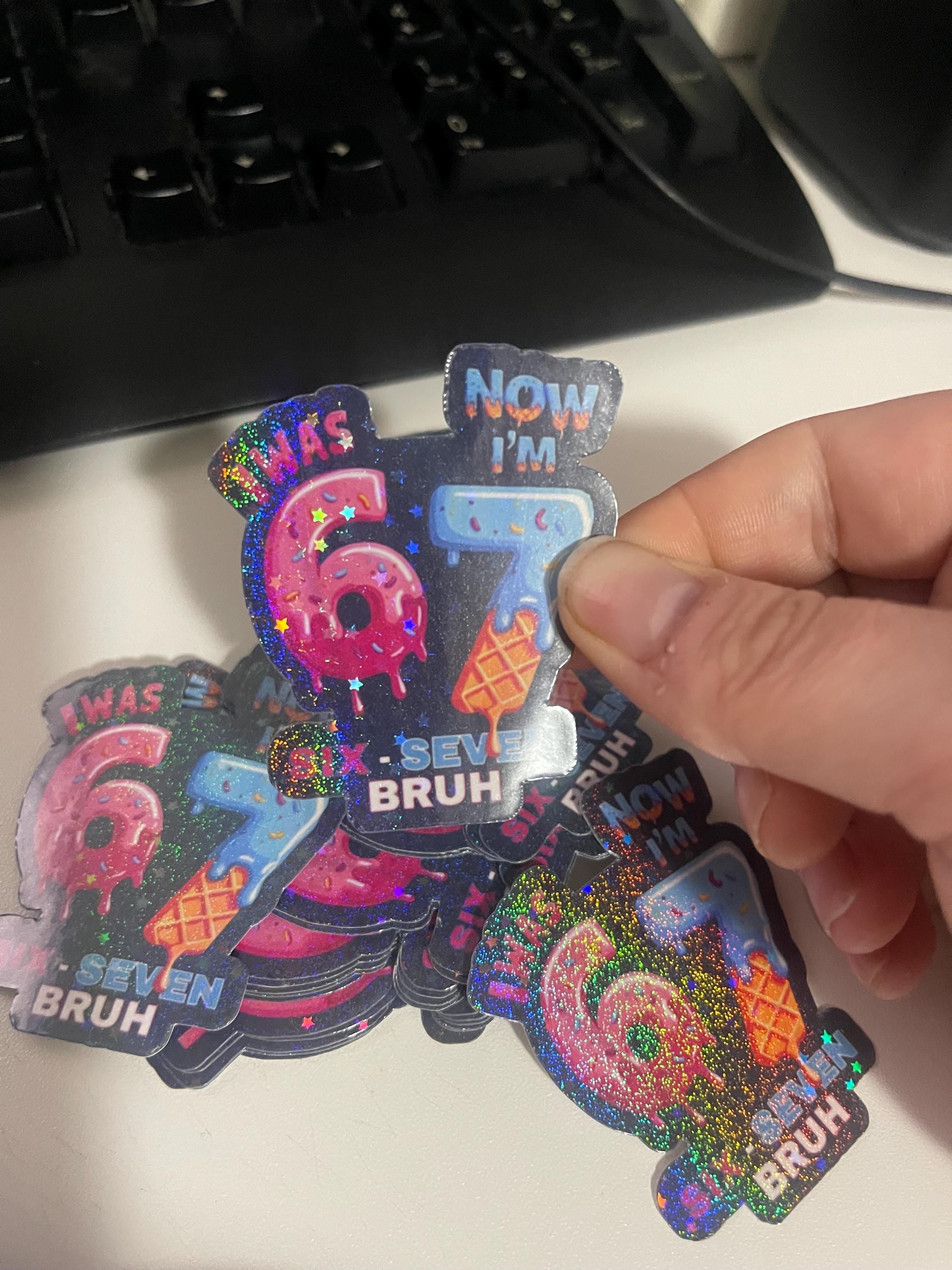 Funny 7th Birthday Holographic Sticker | Ice Cream Number Seven Bruh