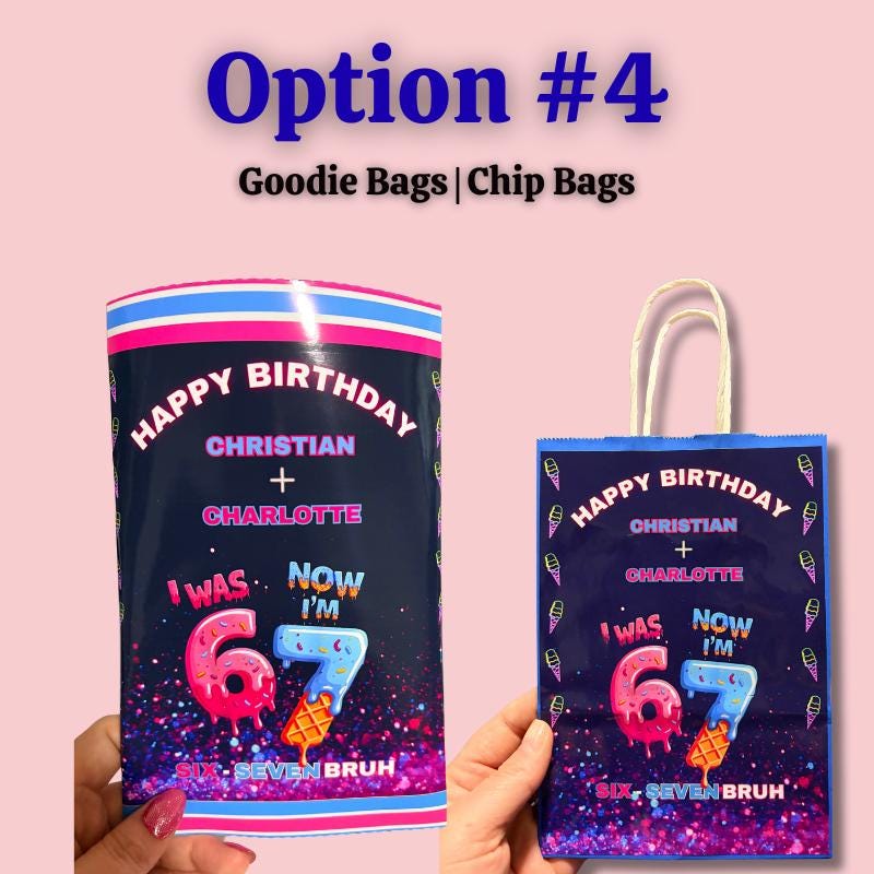 Ice Cream 6 7 Birthday Party Bundle • Custom Chip Bags, Goodie Bags, Coloring Favors