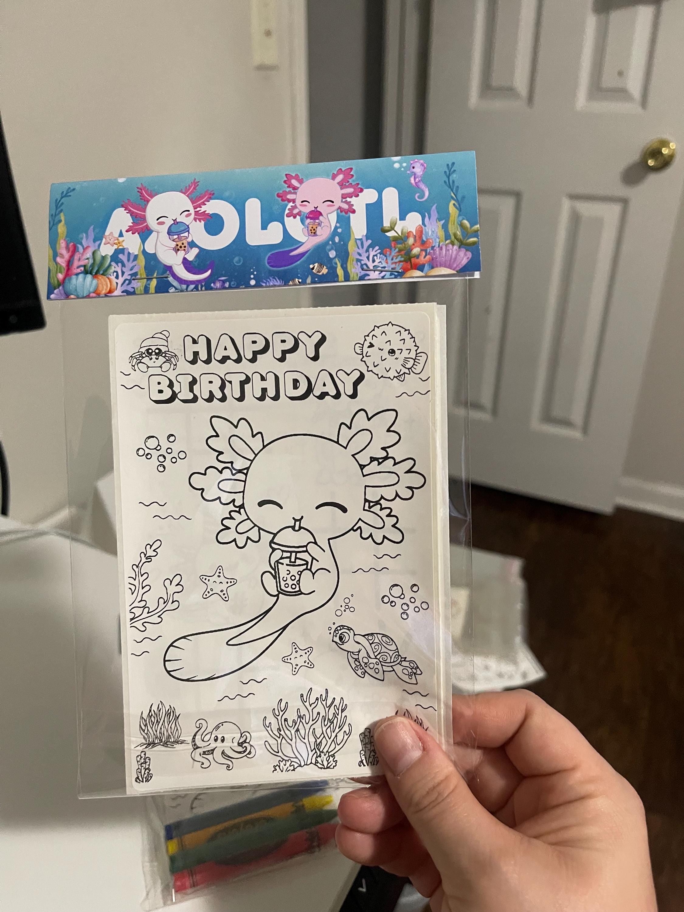 Axolotl Birthday Coloring Party Favor • Custom Coloring Party Favor