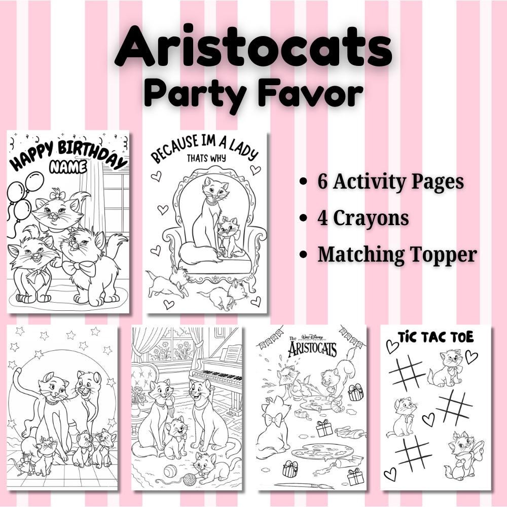 Personalized Aristocats Coloring Birthday Party Favor