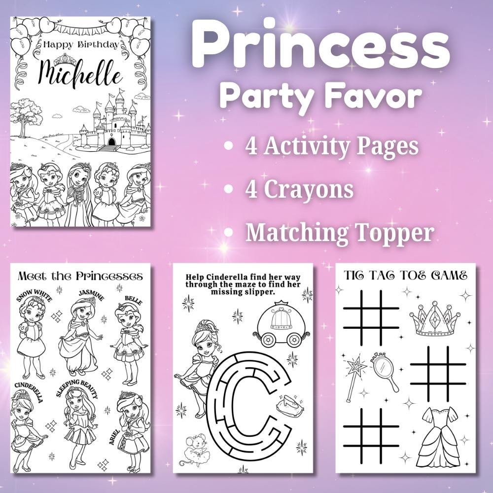 Princess Birthday Party Favor | Coloring Sticker Sheets Activity