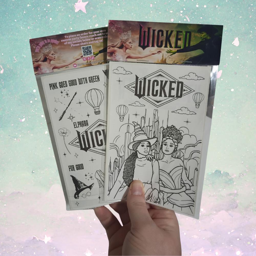 Personalized Wicked Coloring Party Favors | Pink Green Birthday Activity Sheets