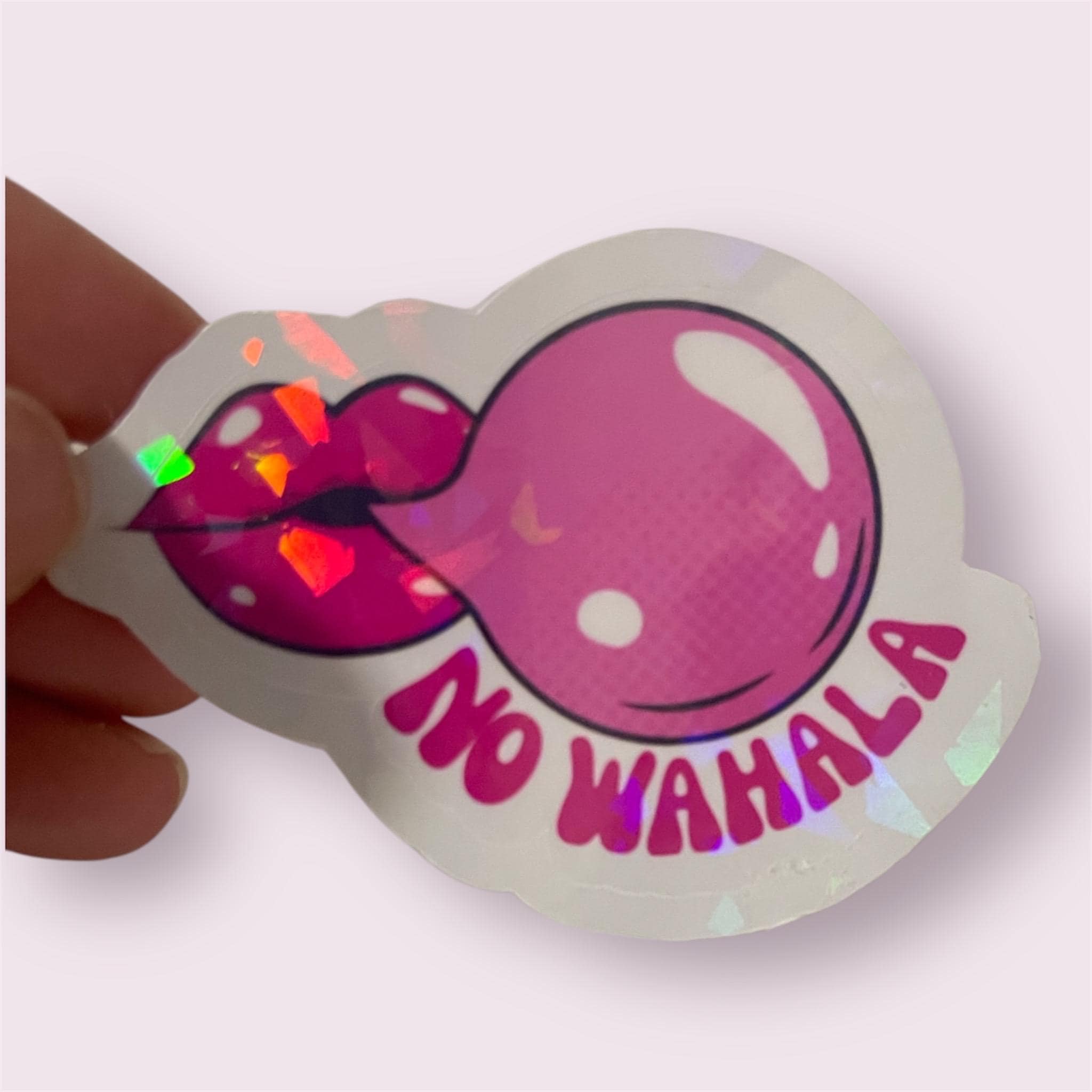Afro Vibes No Wahala Sticker | Pink Bubble Gum Lips | Holographic Glossy Decal