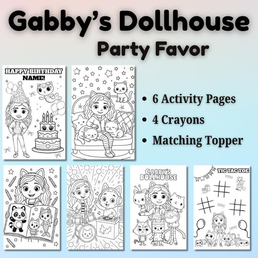 Personalized Gabby's Dollhouse Coloring Sticker Party Favors | Birthday Activity Sheets