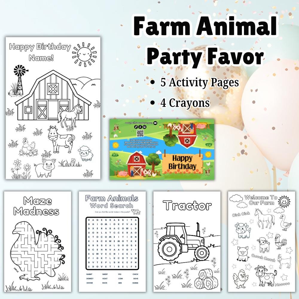 Farm Animal Coloring Sticker Sheets • Custom Coloring Party Favor