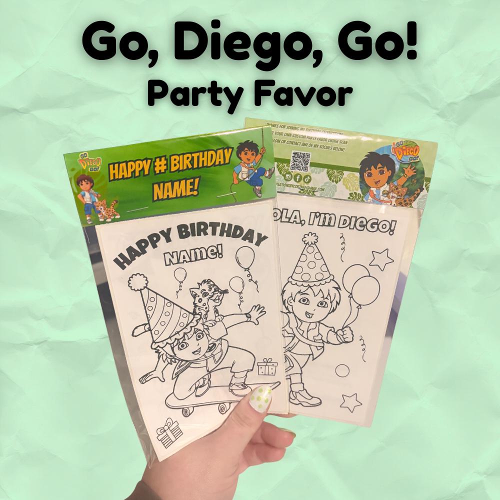 Personalized Go Diego Go Birthday Coloring Activity Pack | Kids Party Favor Topper