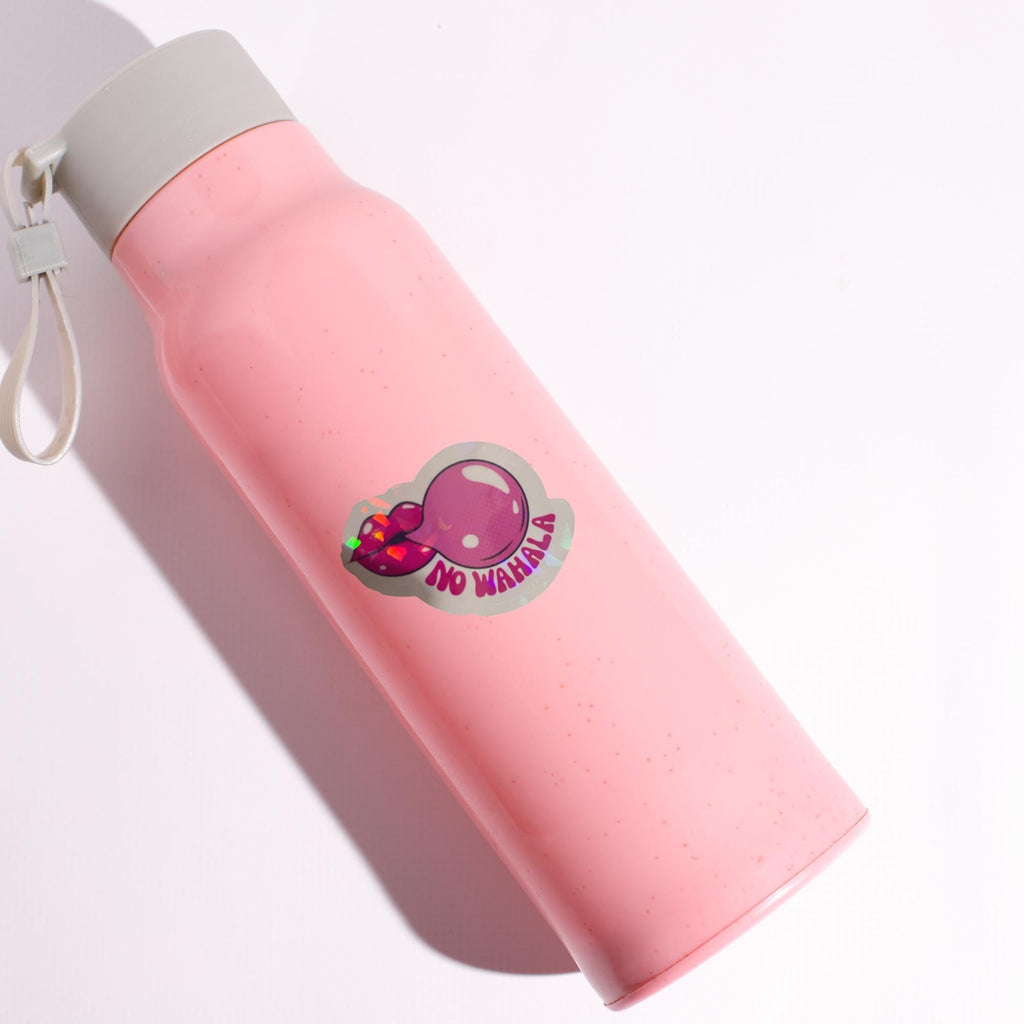 Afro Vibes No Wahala Sticker | Pink Bubble Gum Lips | Holographic Glossy Decal