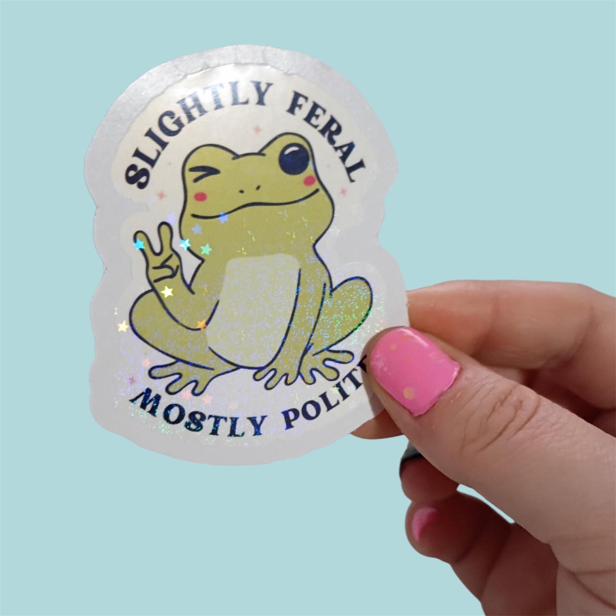 Slightly Feral Frog Sticker | Holographic Vinyl, Laptop Decal