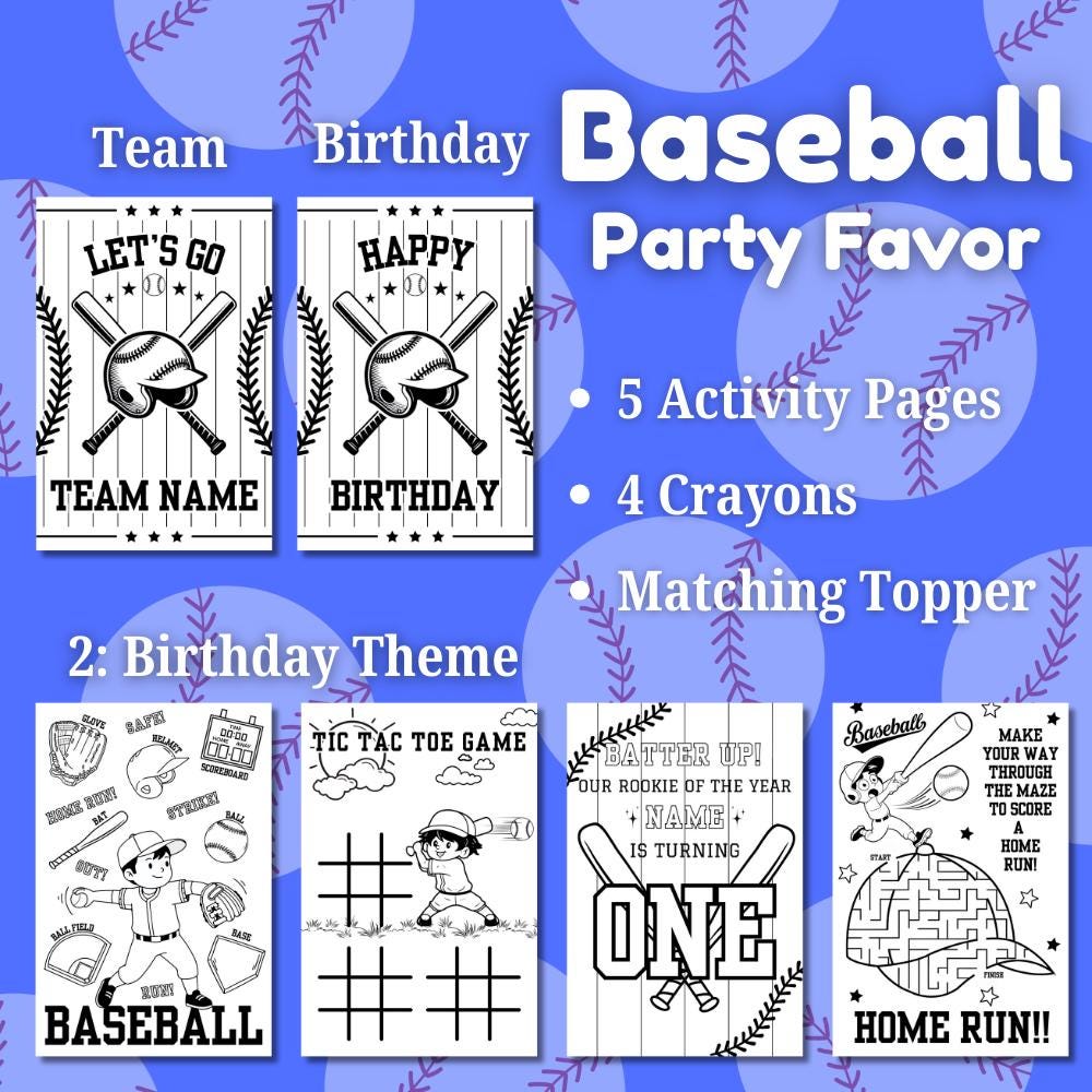 Baseball Party Favor Sticker Sheets • Custom Coloring Party Favor