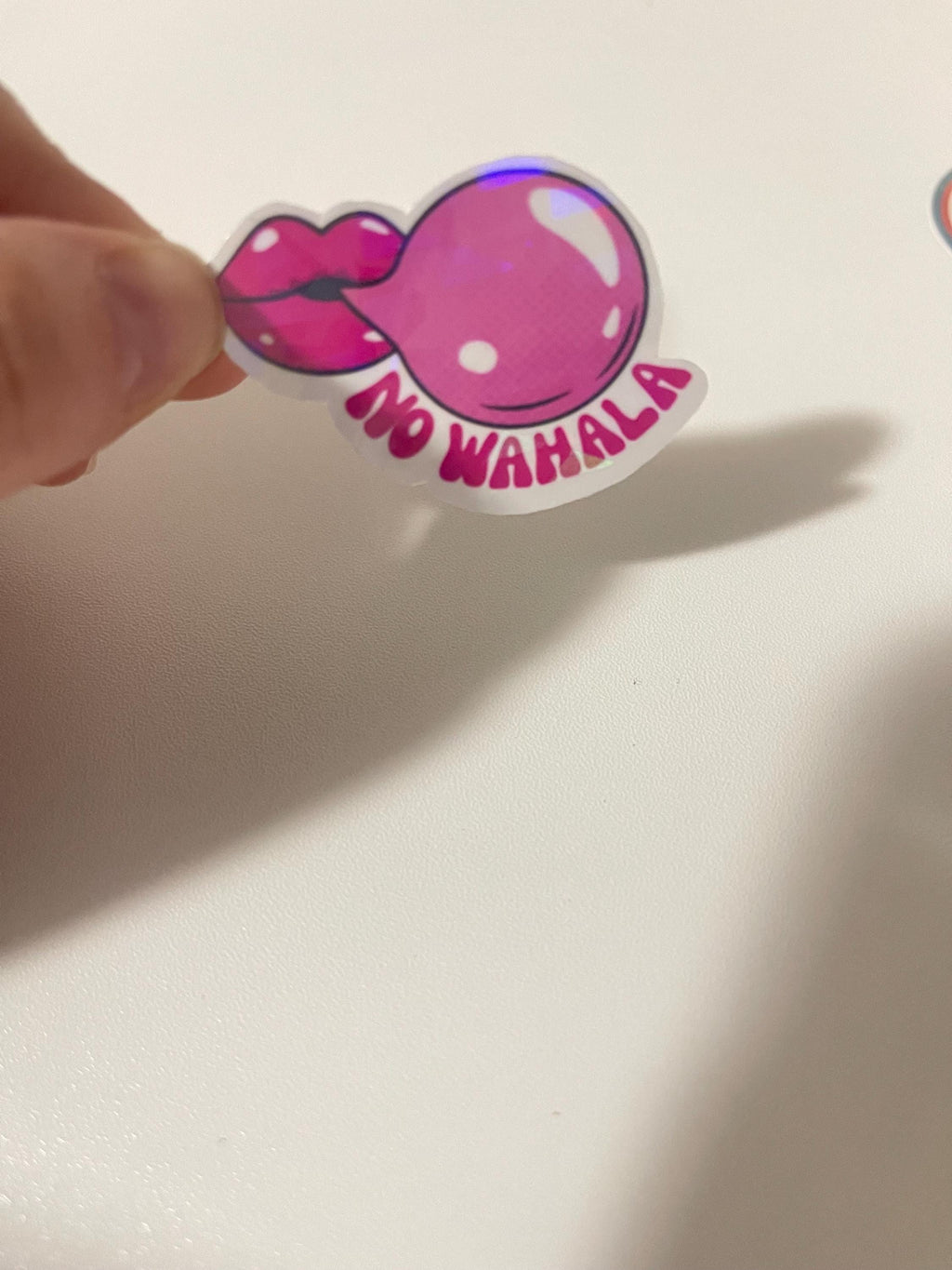Afro Vibes No Wahala Sticker | Pink Bubble Gum Lips | Holographic Glossy Decal