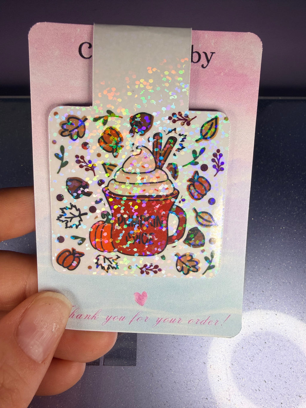 Pumpkin Spice Holographic Magnetic Bookmark – Fall Coffee Lover Gift