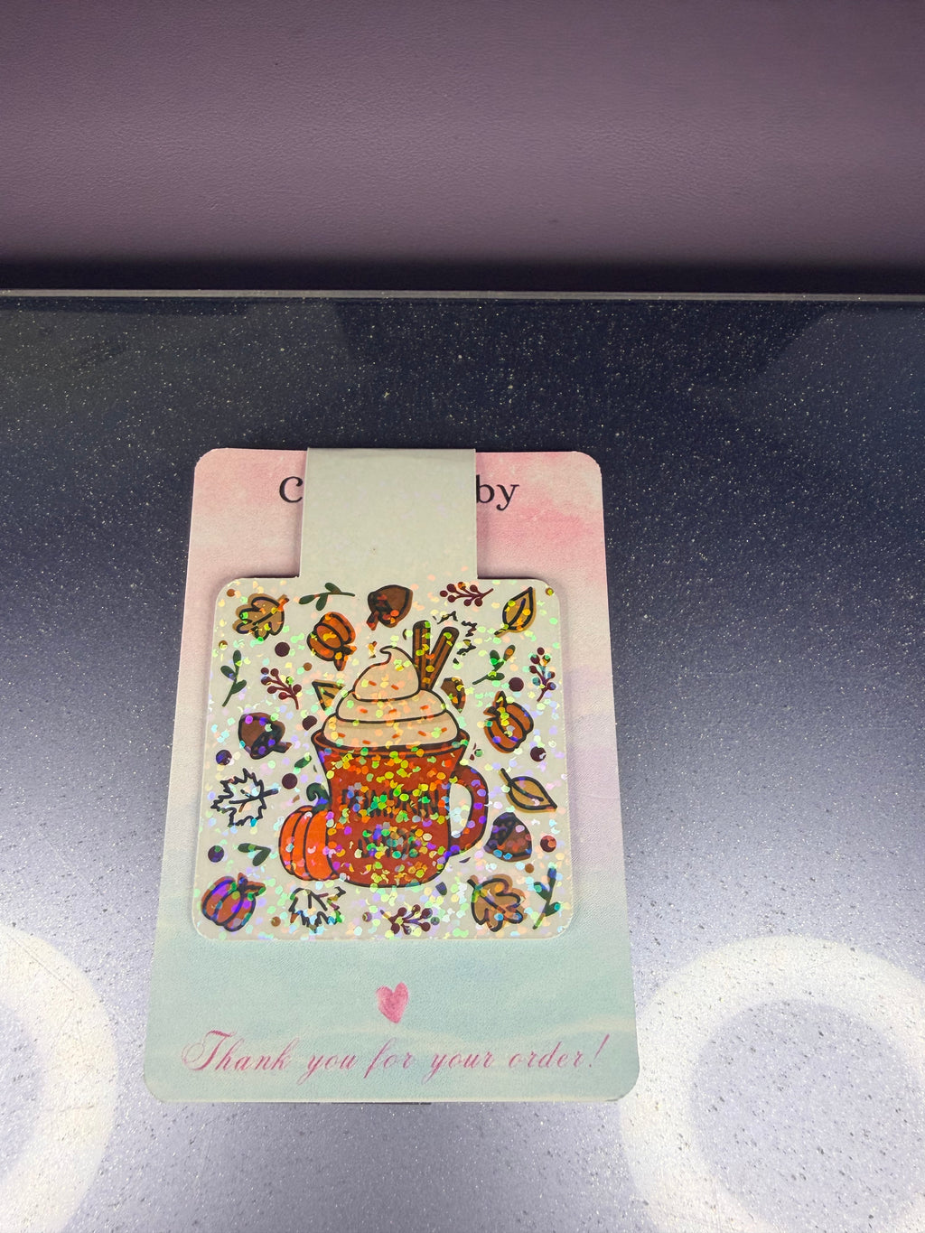 Pumpkin Spice Holographic Magnetic Bookmark – Fall Coffee Lover Gift