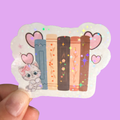 Cute Cat & Books Holographic Sticker – Cozy Reading Vinyl Decal