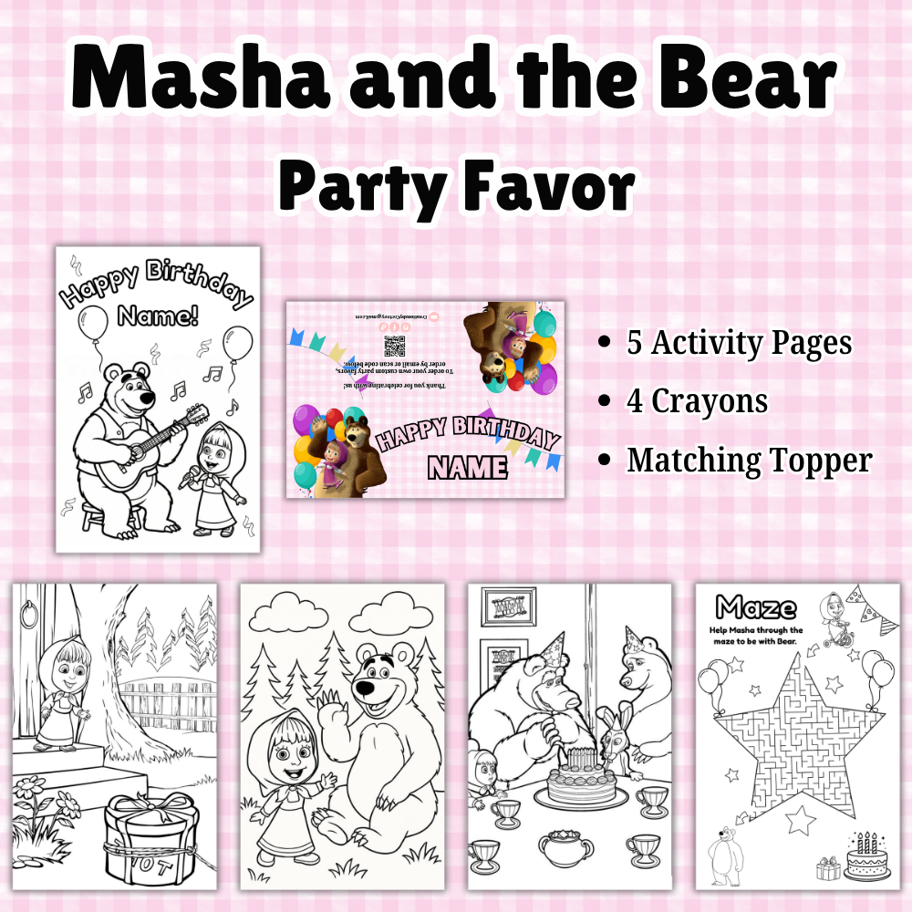 Masha and the Bear Birthday Coloring Party Favor • Personalized Activity Pack