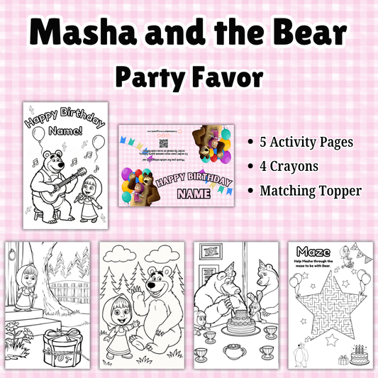 Masha and the Bear Coloring Pages | Personalized Party Favor | 4x6 Kids Activity