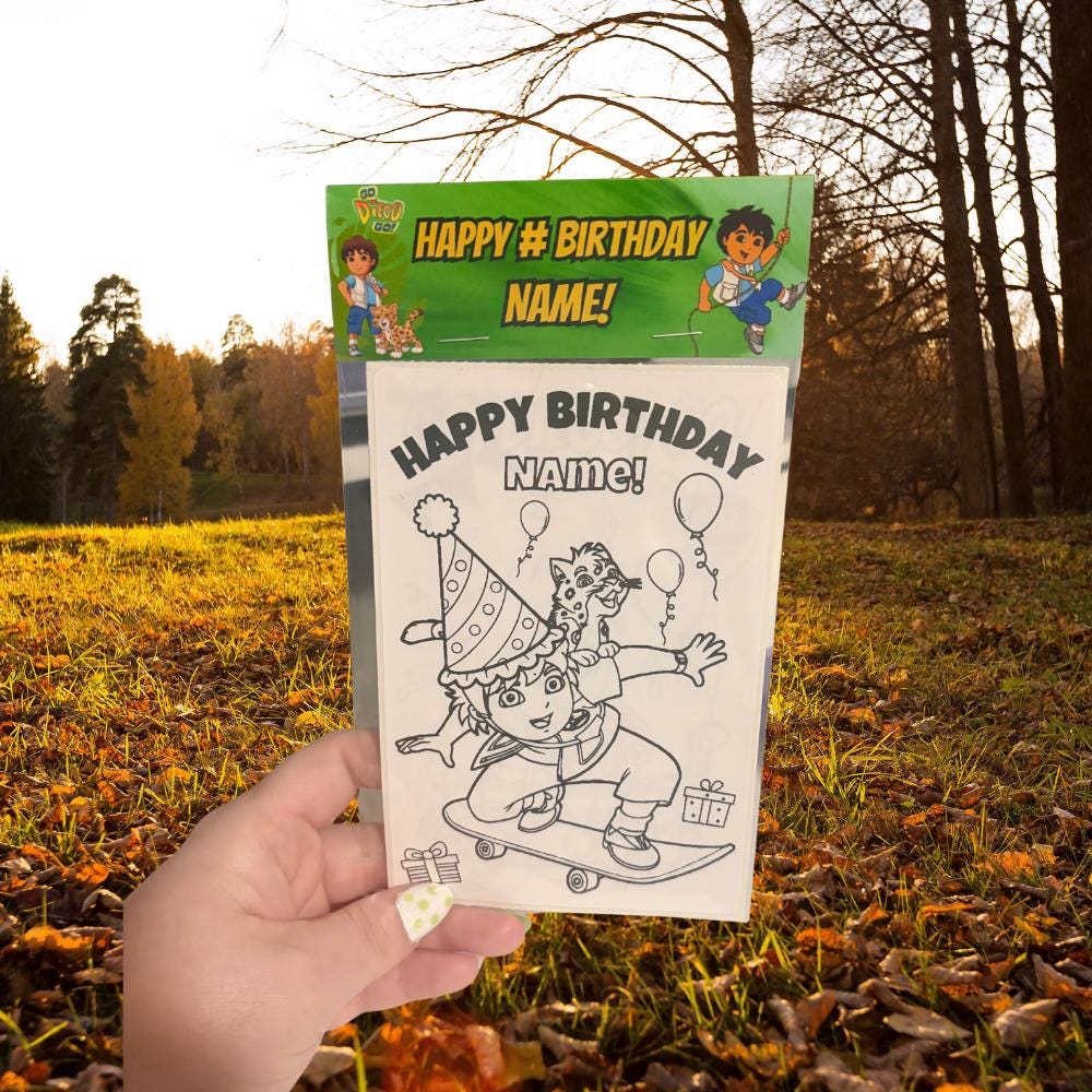 Personalized Go Diego Go Birthday Coloring Activity Pack | Kids Party Favor Topper
