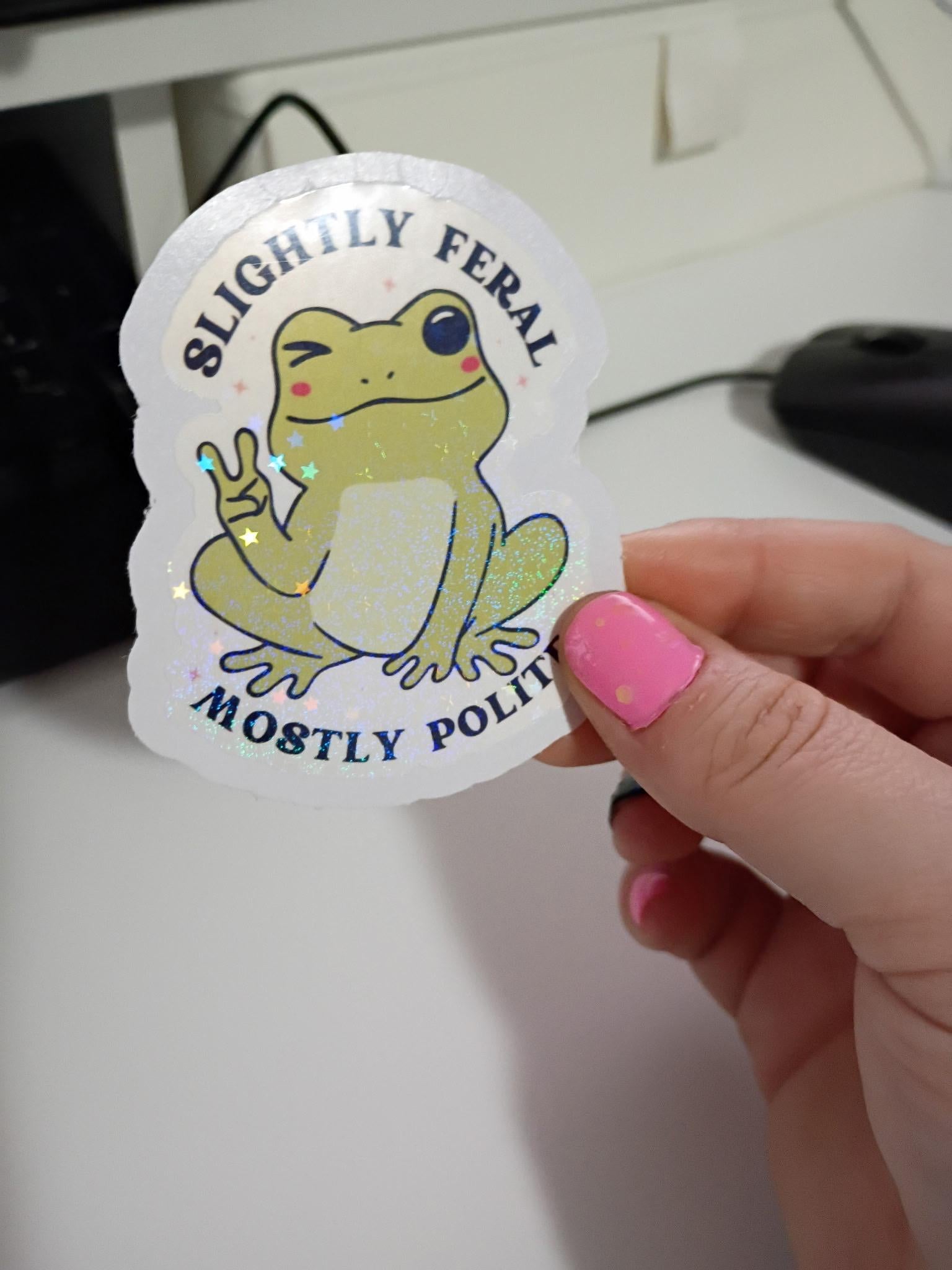 Slightly Feral Frog Sticker | Holographic Vinyl, Laptop Decal