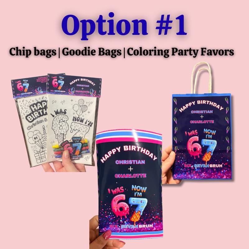 Ice Cream 6 7 Birthday Party Bundle • Custom Chip Bags, Goodie Bags, Coloring Favors