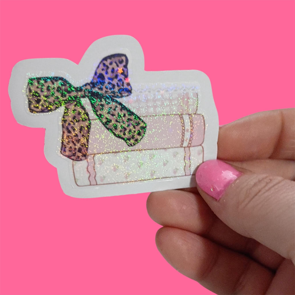 Holographic Book Stack Sticker, Cozy Reader