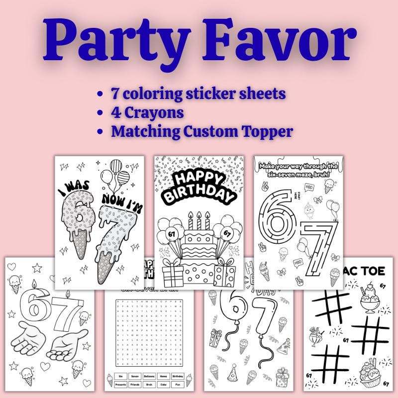 Ice Cream 6 7 Birthday Party Bundle • Custom Chip Bags, Goodie Bags, Coloring Favors