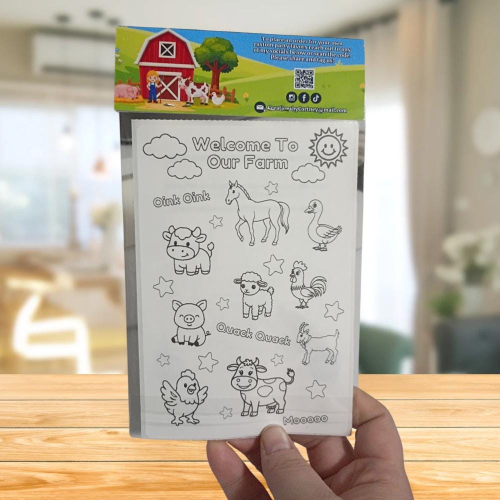 Farm Animal Coloring Sticker Sheets • Custom Coloring Party Favor