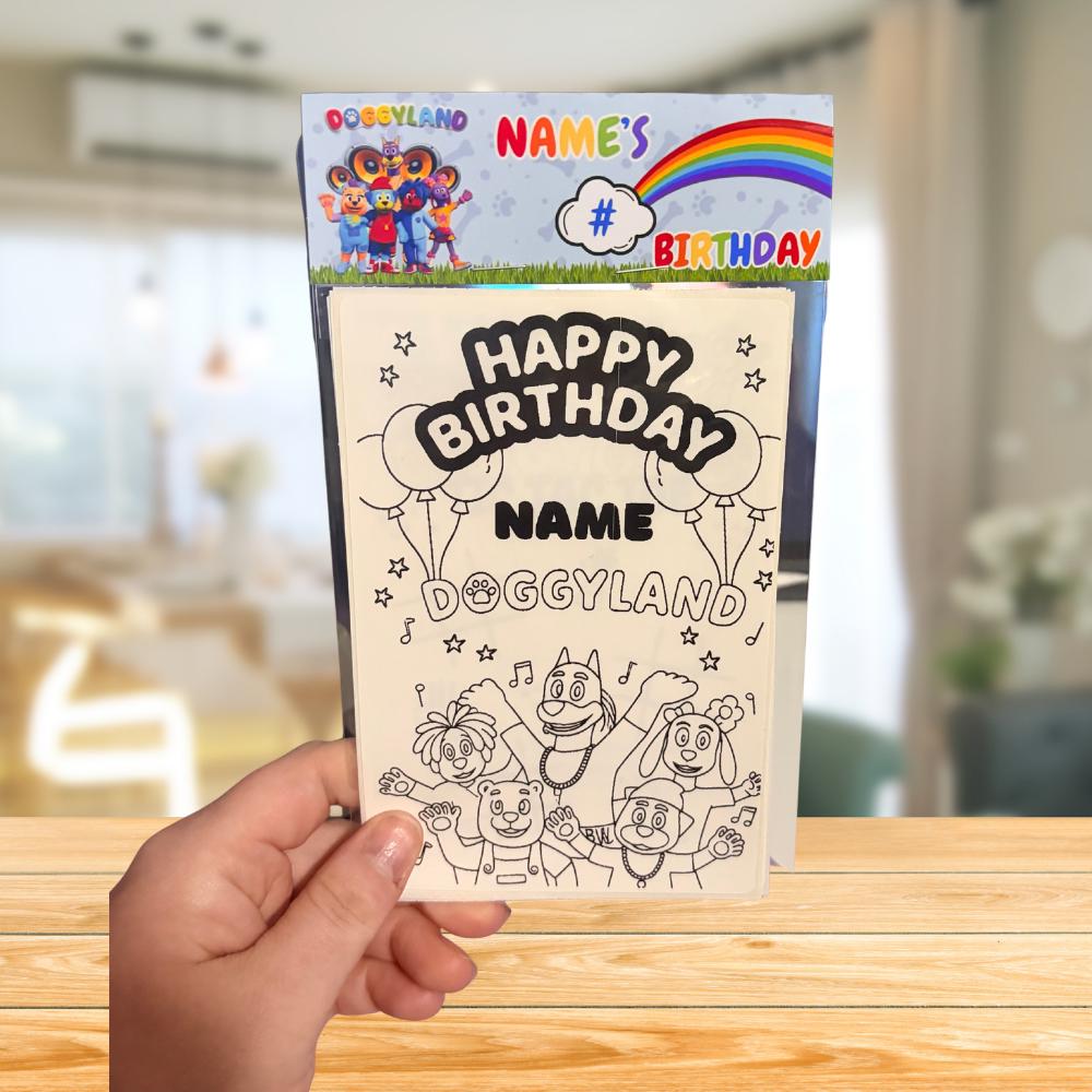 Personalized Doggyland Party Favor • Kids Coloring Birthday Activity • Custom Topper • Assembled & Ready to Hand Out