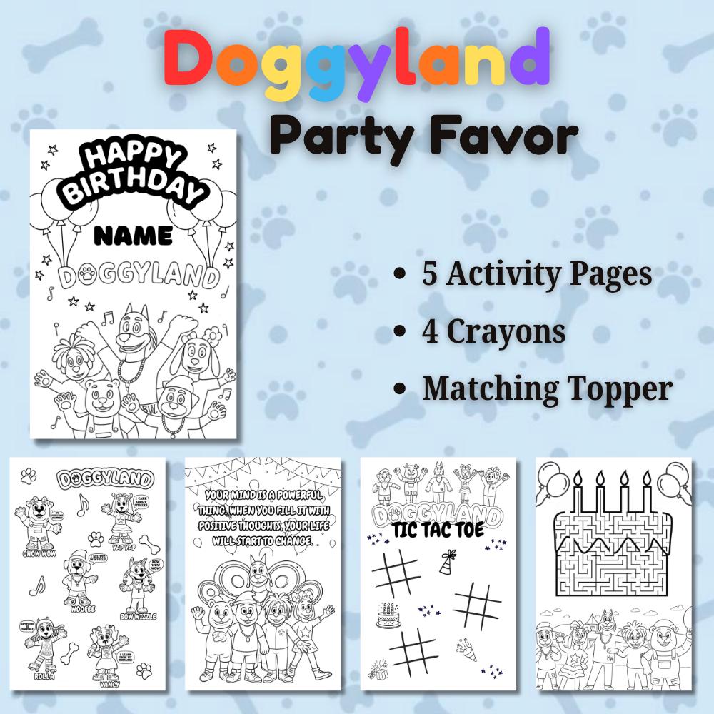 Personalized Doggyland Party Favor • Kids Coloring Birthday Activity • Custom Topper • Assembled & Ready to Hand Out