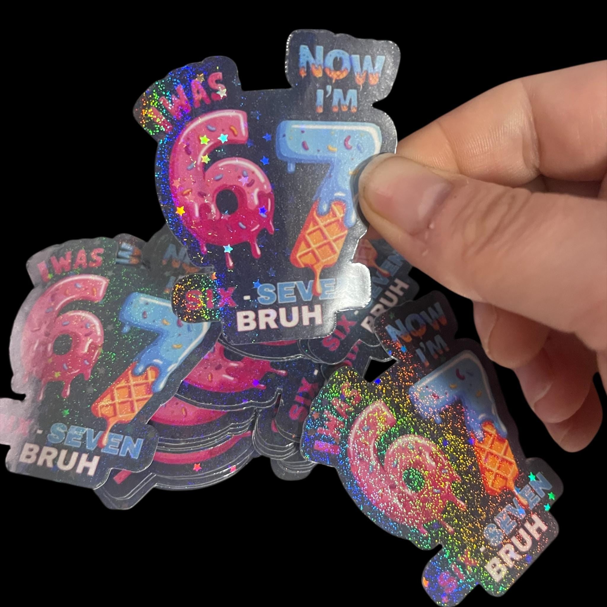 Funny 7th Birthday Holographic Sticker | Ice Cream Number Seven Bruh