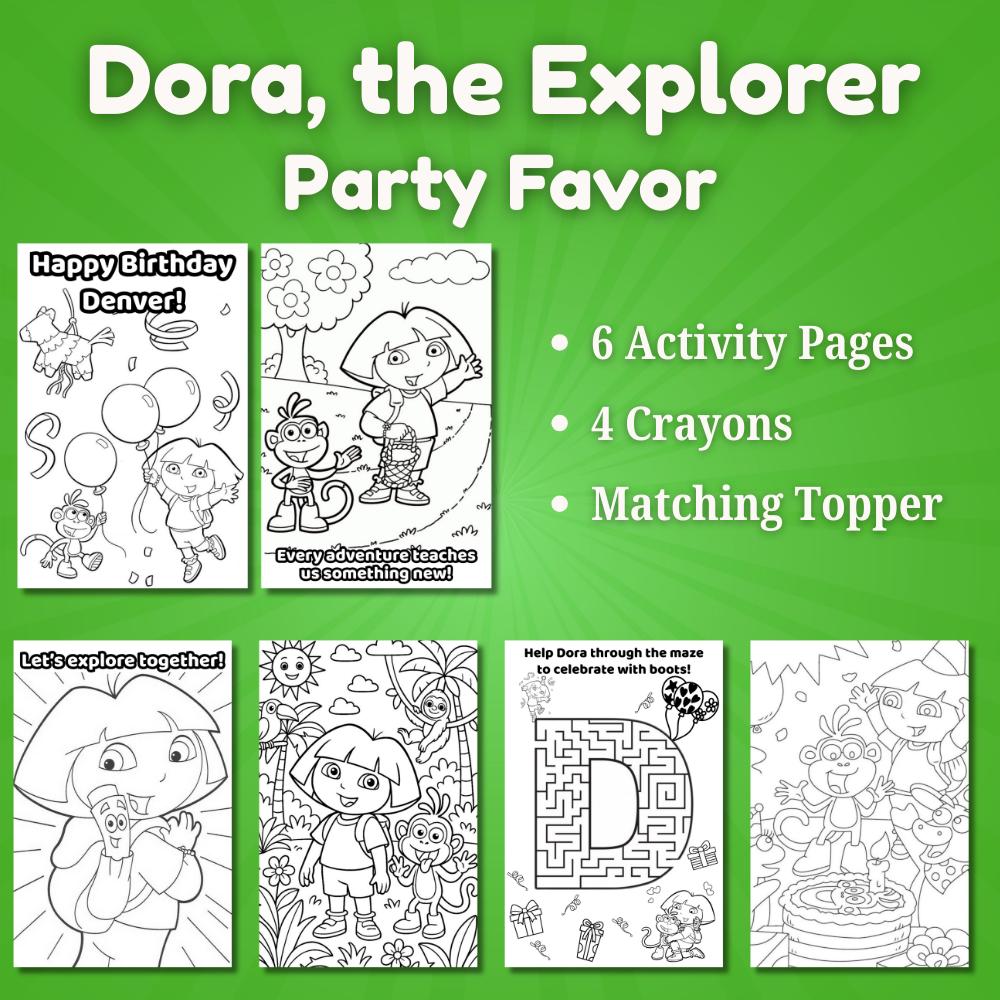 Dora Explorer Birthday Coloring Sticker Party Favor | Custom Party Favor