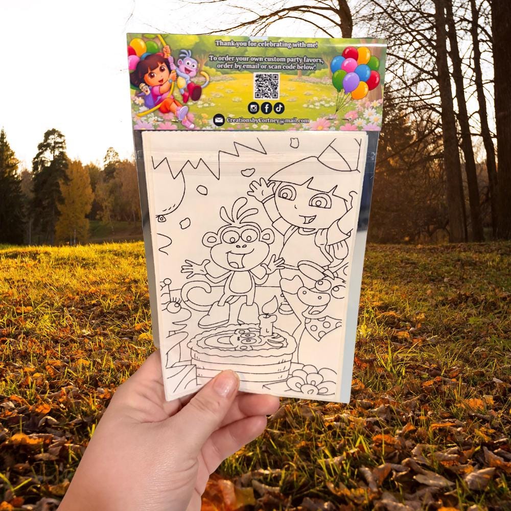 Dora Explorer Birthday Coloring Sticker Party Favor | Custom Party Favor