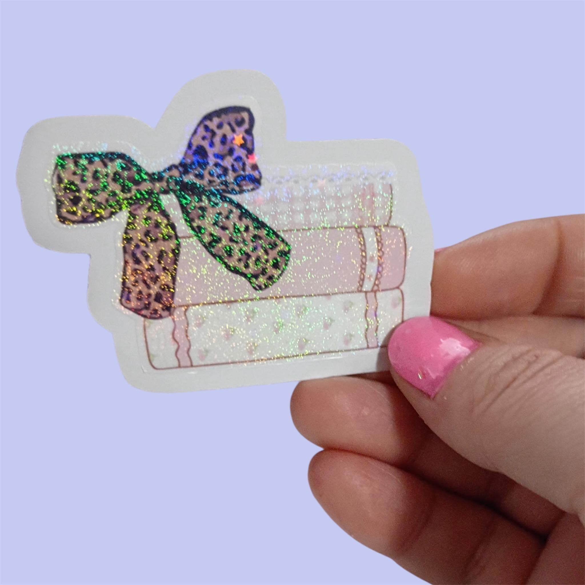Holographic Book Stack Sticker, Cozy Reader