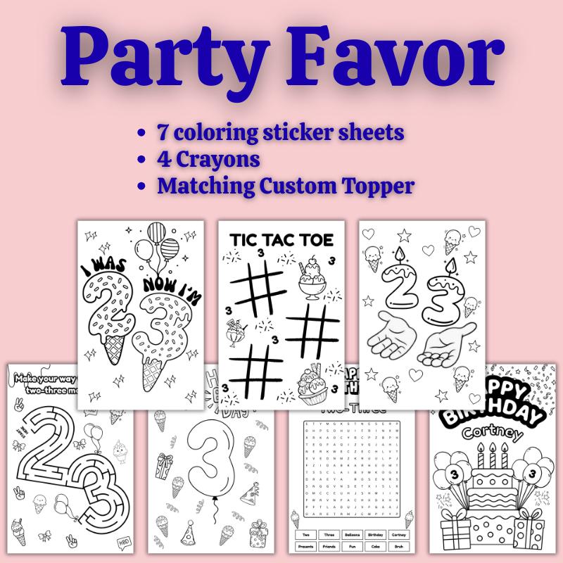 3rd Birthday Coloring Sticker Pack • Custom Coloring Party Favor